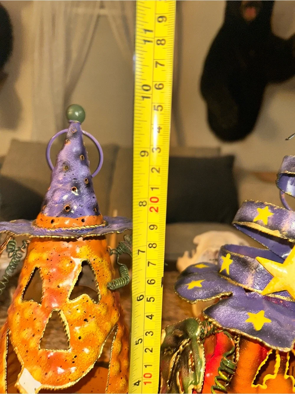 Vtg whimsical metal jack-o'-lantern’s tea light lanterns, Witch And Pumpkin